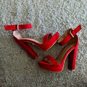 Sexy red high heel sandals with ankle strap
